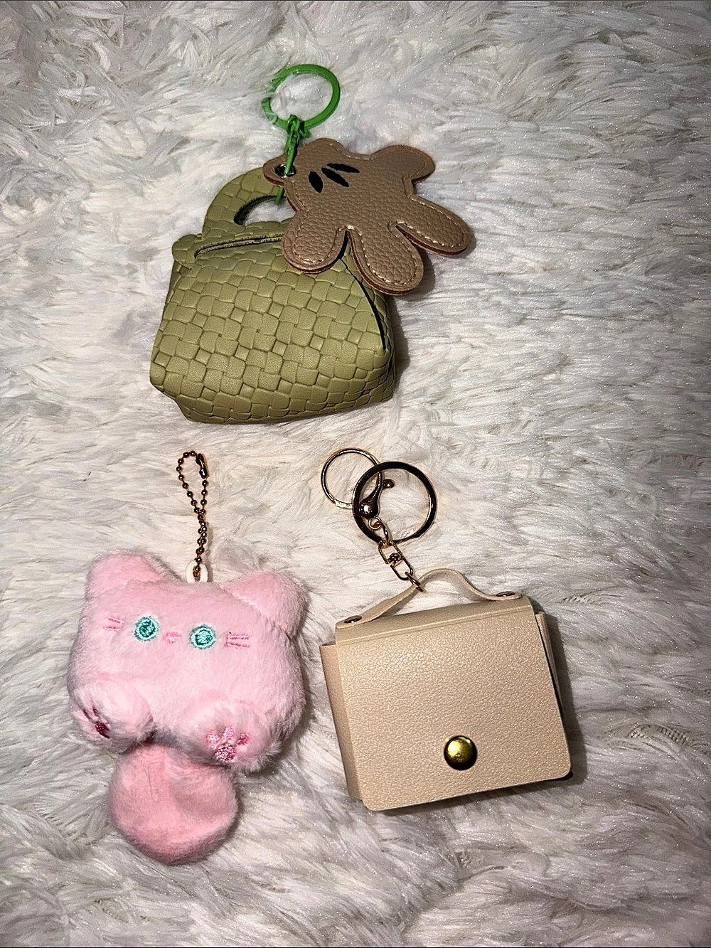 Mini Bag Keychain Set in Green & Pink Like without tag